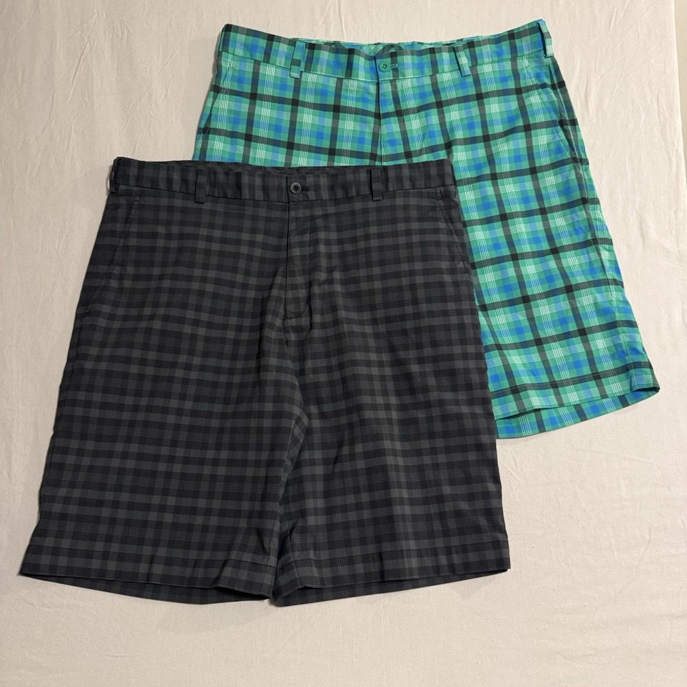 NIKE Golf Shorts Lot Of 2 Dri-Fit Vibrant Plaid Casual Golf Shorts Mens 36